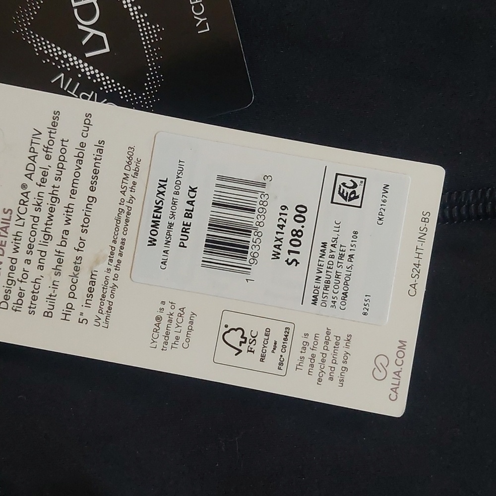 CALIA NWT Women's Inspire Short Bodysuit Workout 1 Piece Pure Black - Picture 8 of 10